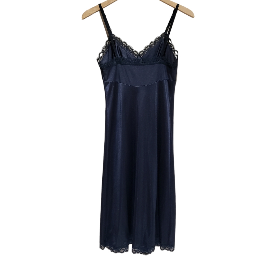 Vintage Slip Dress 70s 80s Chemise Size 34 Black Lace Trim - Picture 5 of 6